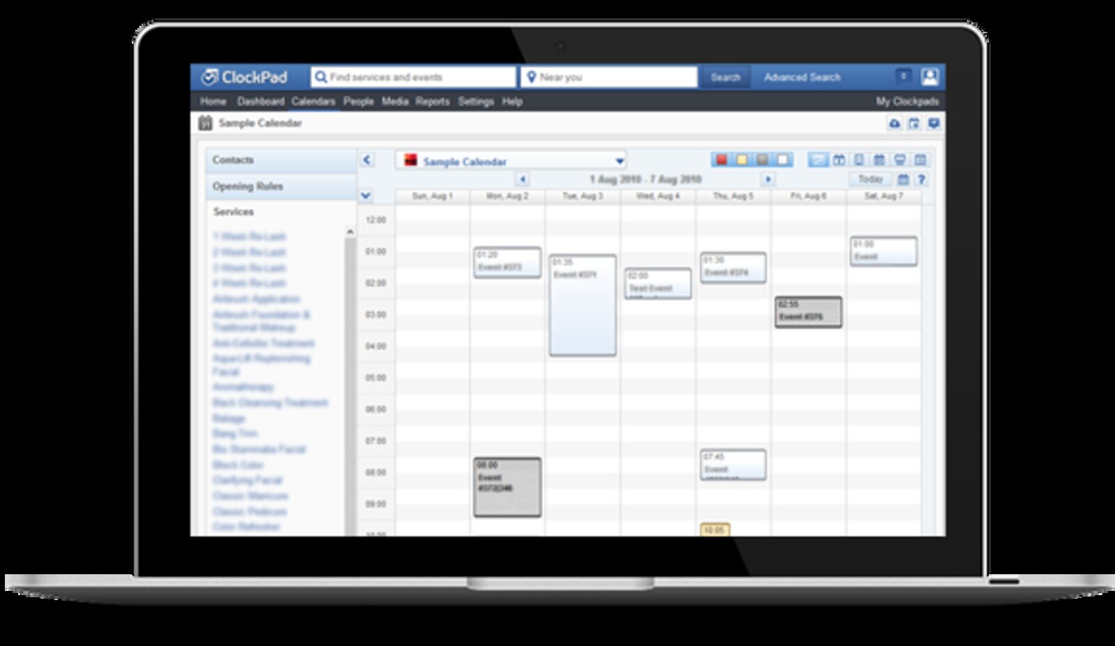 Archived ClockPad calendar interface displayed in a laptop mockup.