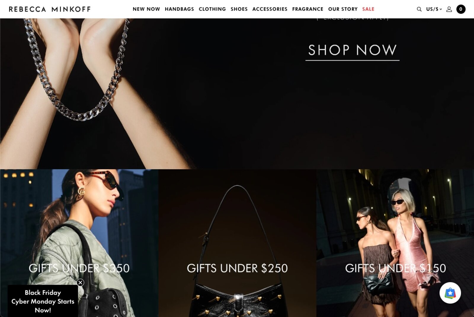 Rebecca Minkoff storefront reference with product and fashion photography.